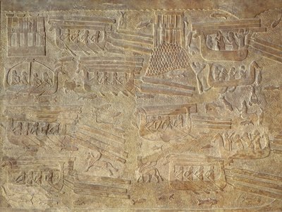 Relieve que representa el transporte de madera por mar de Assyrian